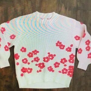 Floral White and Red Sweater